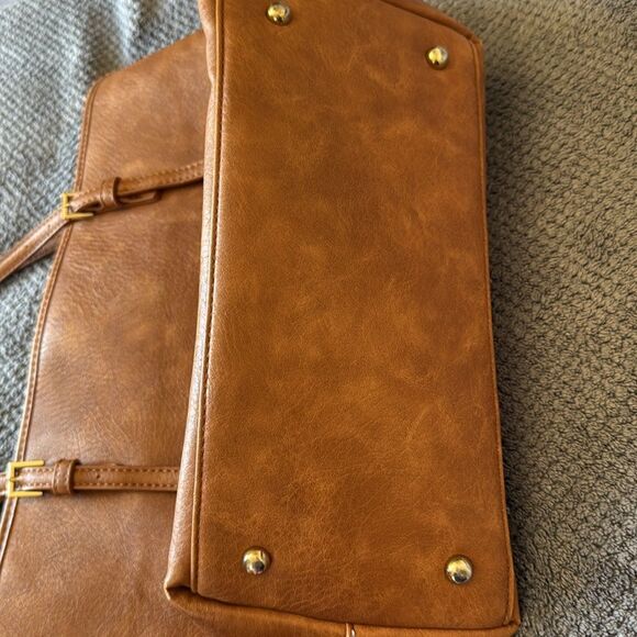 Urban Expressions‎ Brown Tote Bag Striped Interior Double Strap Buckle Detail - Picture 9 of 16